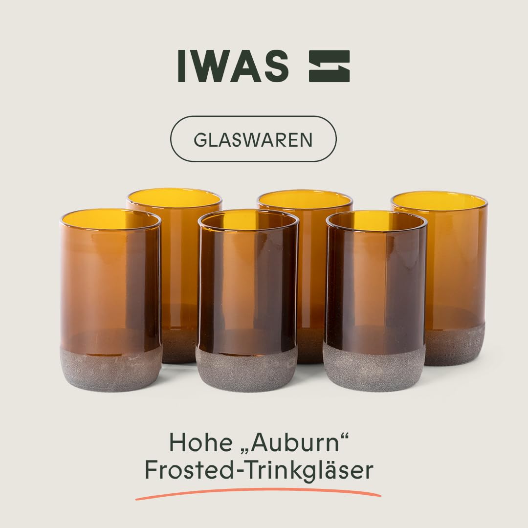 IWAS Upcycled Große Kastanienbraune Trinkgläser | 350 Ml | 12 Oz | (6Er-Set) | Nachhaltige Handgemachte Recycelte Cocktailgläser