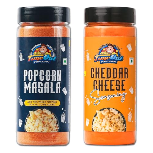 Image of TimeOut Popcorn Cheddar Cheese and Popcorn Masala Seasoning, Multi-Purpose Powder, Popcorn and Snacks Flavoring,Pack of 2, 100g Each