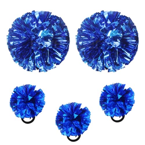 Lovecheer 5PCS Blue Pom Poms Cheerleading with Mini Pompoms Wrist Ropes Cheerleader Costume for Sports Team Spirit Basketball Hockey Football Dance Performance