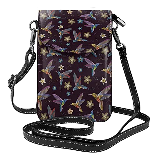 Sac à bandoulière pour téléphone portable cuir noir pochette motif fleurs