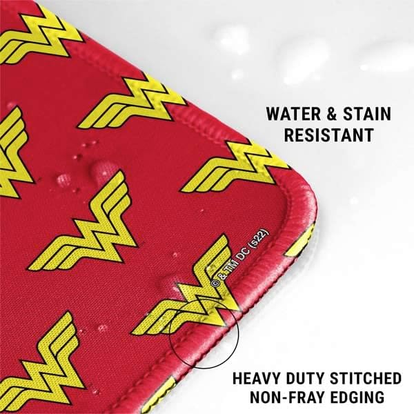 Skinit Large Gaming Mouse Pad - Officially Licensed Wonder Woman Logo Pattern Design with Stitched Edges, Waterproof, Non-Slip Rubber Base, Desk Mat for Keyboard & Mouse, 31.5" x 11.8" inches