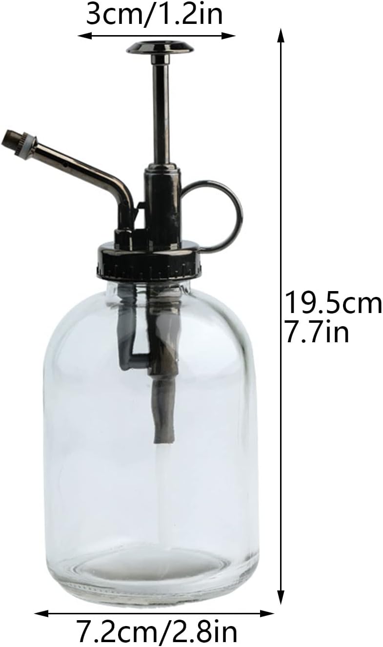 Flueyer 2 Pack Glass Plant Mister Spray Bottle, 7.7 inch Tall Vintage Plant Spritzer Watering Can with Bronze Plastic Top Pump Small Sprayer Bottle for Watering Indoor Outdoor Plants