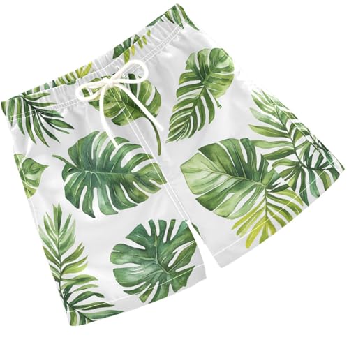 Pigsaly Boys' Swim Board Shorts Watercolor Green Palm Leaves Boy's Swim Trunks Kids Swimwear 5T
