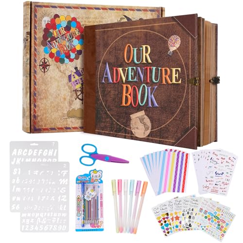 Our Adventure Book Scrapbook Photo Album with 146 Pages Embossed Words Hard Cover Travel Scrapbook, Memory Scrapbook Supplies, For Anniversary Wedding, Valentines' gifts, Christmases etc, 22 x 19cm