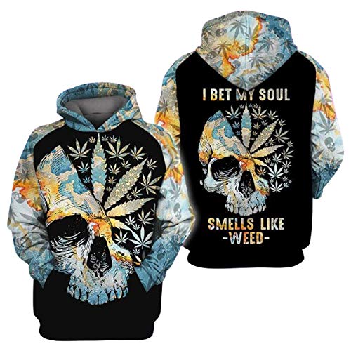 Skull Weed I Bet My Soul Smells Like Weed Hoodie 3D - Funny Skull Weed Hoodie for Xmas Christmas Birthday