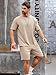 Babioboa Men's Summer Set Solid Tee Short Suit Casual T Shirt Tracksuit Waffle Striped Short Sleeve TShirt Set(Khaki,XL)