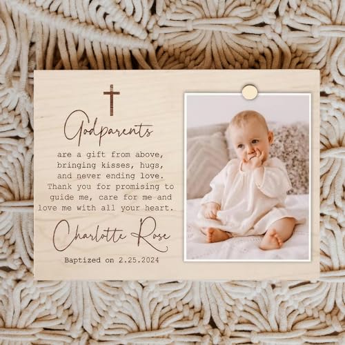 Honestchi Personalized Baptism Picture Frame, First Communion Dedication Christening Keepsake, Godparents Gift to Goddaughter Godchild Baptism Gifts for Baby Boys and Girls (Baptism 02)