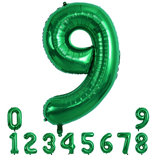 Image of TONIFUL 40 Inch Dark Green Large Numbers Balloon 0-9 Birthday Party Decorations,Foil Mylar Big Number 9 Balloon Digital 9 for Birthday Party,Wedding, Bridal Shower Engagement Photo Shoot, Anniversary