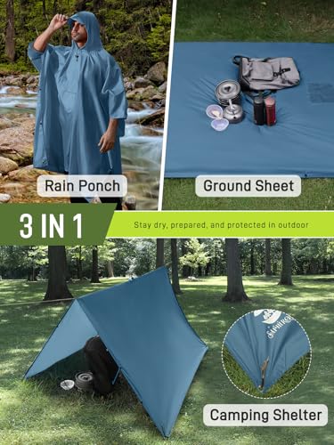 Image of SaphiRose Extra Thick Hooded Rain Poncho Double Layer Waterproof Raincoat Jacket for Men Women Adults