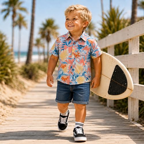 Image of Volcom Infant Toddler Boy Shorts Set - 2 Piece Short Sleeve Graphic Tees & Denim Shorts - Toddler Summer Clothes (12M-7)