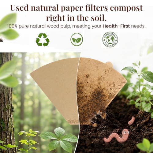 Image of Clinuse 200Pcs Cone Coffee Filters #2, Unbleached No Blowout Paper Filters | Disposable Natural Wood Pulp Coffee Filter 2-6 Cup, Premium Size 02 Filters Compatible with Pour Over and Drip Coffee Maker