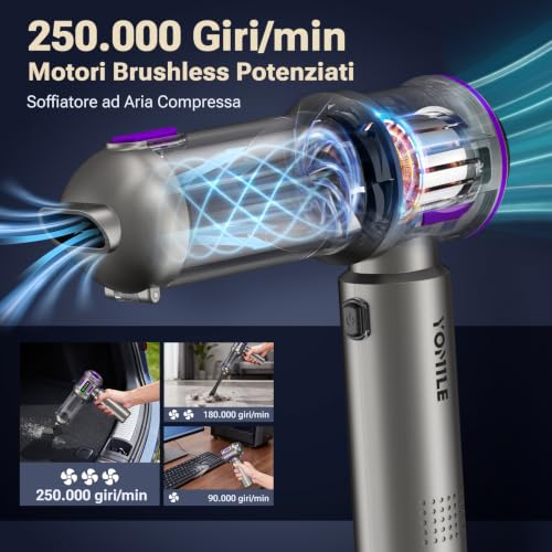 Image of Yomile Mini Vacuum Cleaner, 2 in 1 27000PA Brushless Car Vacuum Air Duster 9000mAh Battery Air Blower Wireless Handheld Vacuum for Car,Office and Home