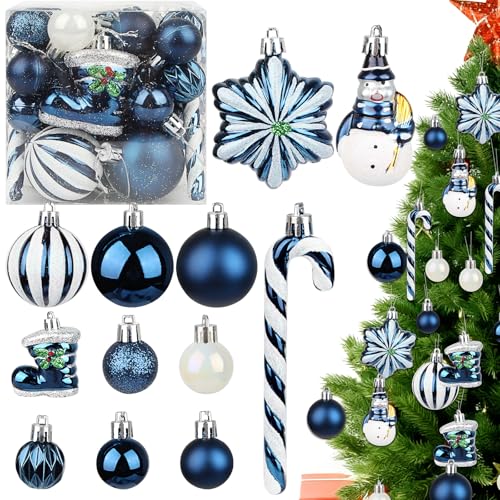 34 Stücke Weihnachtskugeln Set, Kunststoff Christbaumkugeln Blau...