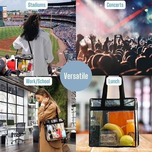 2Pack Clear Bag for Stadium Events Approved, 12x6x12 Transparent Crossbody Lunch Tote Bags, Christmas Clear Purse for Women Men
