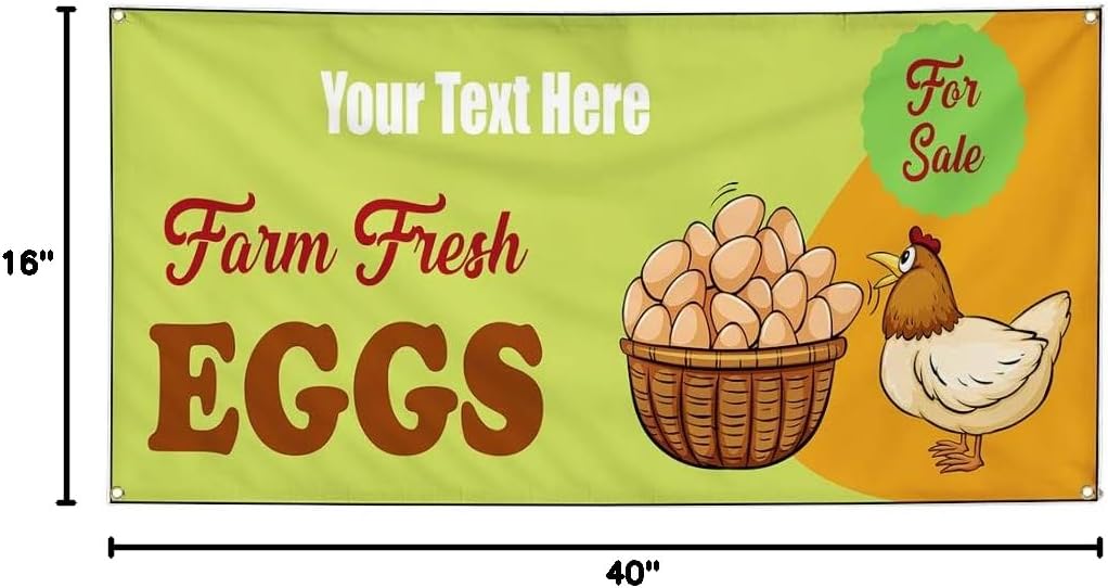 Custom Industrial Vinyl Banner Multiple Sizes Farm Fresh Eggs for Sale Personalized Text Food and Beverage Eggs Outdoor Weatherproof Yard Signs Orange 4 Grommets 16x40Inches