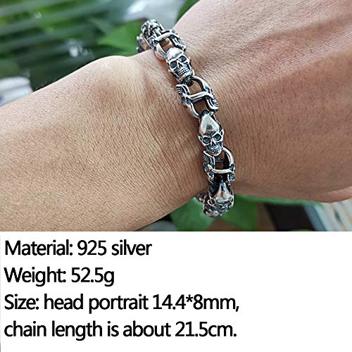 925 Sterling Silver Bracelet Unique Double-Sided Skull Head Punk Biker Bracelet for Men (Silver, 21.5 cm)3