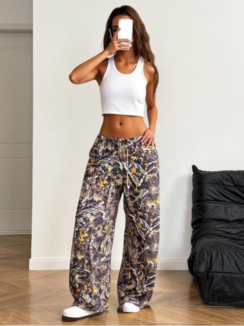 SOFIA'S CHOICE Womens Camo Pants High Waisted Baggy Comfy Wide Leg Y2k Sweatpants with Pockets - Image 5