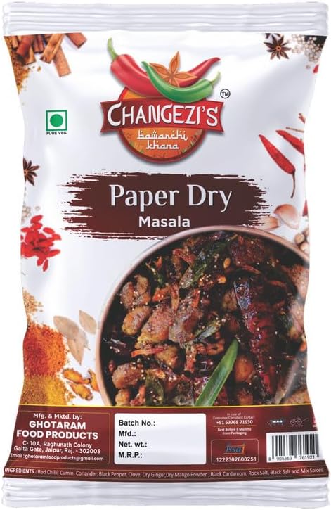 Changezi's Paper Dry Masala/Authentic Kerala-Style Pepper Chicken/Mutton Paper Dry Masala | Whole Spices Blend With Authentic Traditional Taste | Natural Spices | No Preservatives-190Gx1Pk