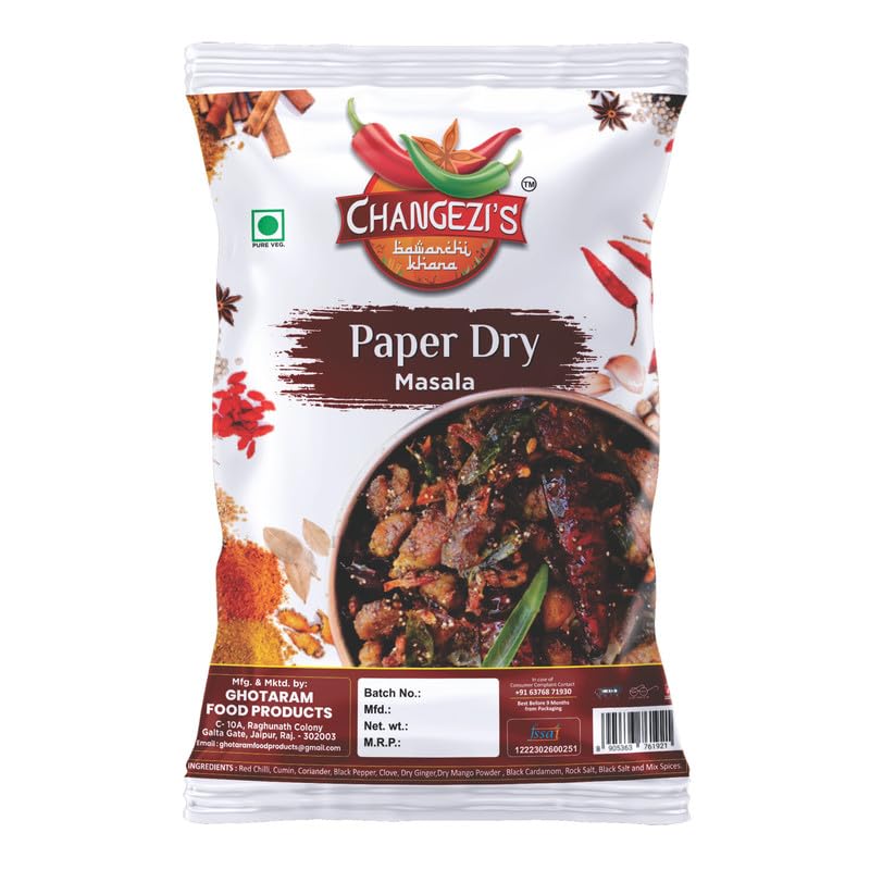 Changezi's Paper Dry Masala/Authentic Kerala-Style Pepper Chicken/Mutton Paper Dry Masala | Whole Spices Blend With Authentic Traditional Taste | Natural Spices | No Preservatives-190Gx1Pk