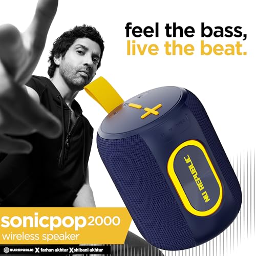 Image of Nu Republic SonicPop 2000 Portable Bluetooth Speaker | 16W Loud Sound, XBASS Deep Bass, RGB Lights, 66mm Driver, TWS Pairing, BT 5.4, Multi-Port, 6 Hrs Playtime, Carry Strap (Blue)