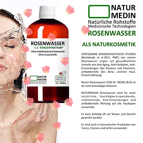 ROSENWASSER 1000-ml Gesichtswasser, 100% naturrein, 1:1 Konzentration, Rosa damascena Blüttenwasser, ohne Zusatzstoffe… - Image 6