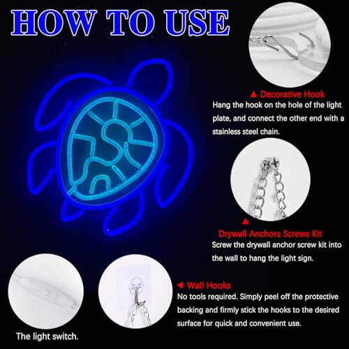 Image of GTOTd Sea Turtle Blue Ocean Wall Art Lamp Led Neon Sign.Cute Christmas Kid Bedroom Decor Gifts Merch Party Supplies for Wall Decorative Acrylic USB Powered Home Night Light Living Kids Room Shop Bar