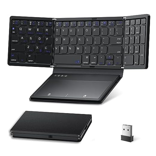 Rovinda Foldable Bluetooth Keyboard, Portable Wireless Folding Keyboard with Extra Large touchpad, Travel Pocket-Sized for iOS, Android, Windows Mac OS Laptop Tablet Smartphone (BT5.1 X 3 + 2.4G)