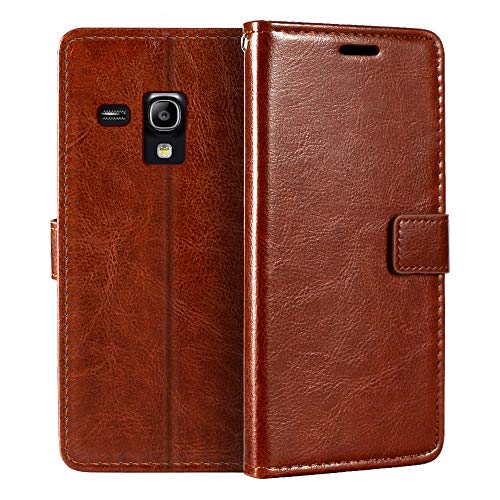 Shantime Leather Case Compatible with Samsung Galaxy S3 Mini i8190, Business Design Magnetic Flip Cover with 3 Card Slots, Photo Frame, and Hidden Wallet(Brown)