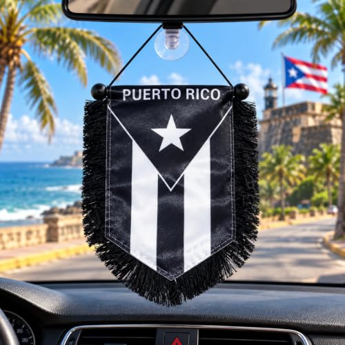 Puerto Rico Flag for Cars Home Flags Puerto Rican Black and White Flag Boricua car Accessory Small Quality Mini Banner PR Rearview Mirror Hanging Sticker Decal Accessories Design Style Rich in Color