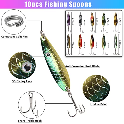 66Pcs Fishing Lures Kit - Hard Metal Spinner Baits Spoon Lures Crankbaits Minnow Popper Swimbait Feather Tail Spinners Various Fishing Lures Assortment Set For Bass Trout Salmon Walleye #TOP4
