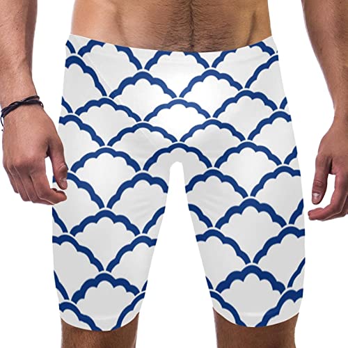 Bañador de natación para hombre con patrón geométrico japonés tradicional azul