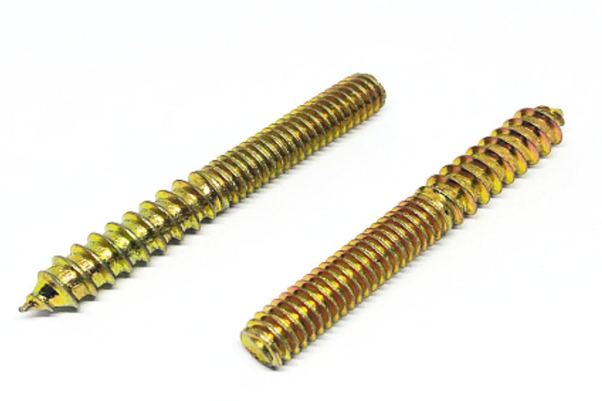 50PCS 1/4 * 1-1/2'' Single Tip Double Ended Tooth Bolt Furniture Hanger Bolt Double Threaded Rod Bolt 38mm Length Self Tapping Screw Furniture Accessories