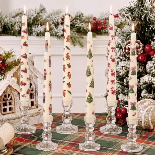 Image of Threlaco 6 Pcs Christmas Taper Candles Set, 9.8 Inch Gingerbread Nutracker