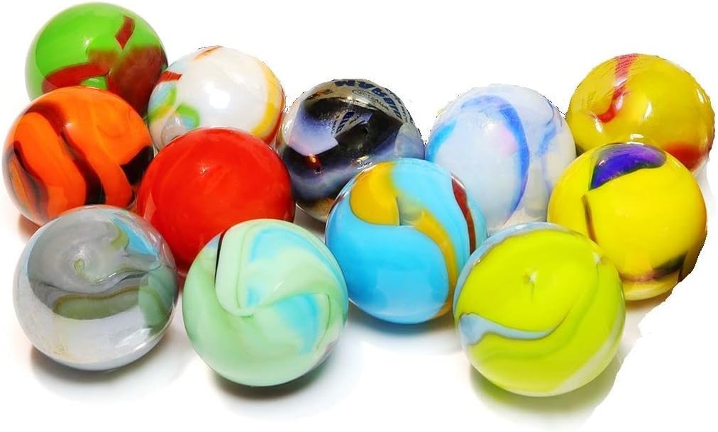 Set of 12 Glass Shooter Marbles - Size: 7/8-inch (22mm) - Marble Games for Kids and Adults - Fun Colored Marbles for Games, Decorations, Centerpieces - Bulk Marbles