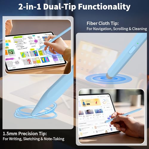 Image of 2-in-1 Pencil for Apple iPad, Stylus Pen for iPad, Stylus Pen for Touchscreen Suitable for iPad /iPhone /Samsung /Android Smartphone and Tablets, Compatible with All Touchscreen (Blue)