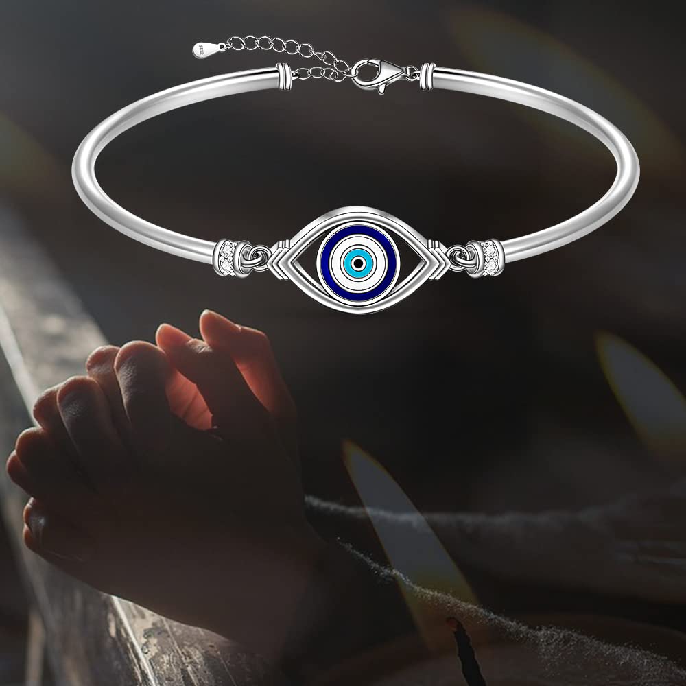 Pulsera de mal de ojo para mujer, de plata de ley, color azul turco, griego, con protección de buena suerte, joyería de oro blanco, regalo para el día de la madre, Plata de ley, Circonita cúbica