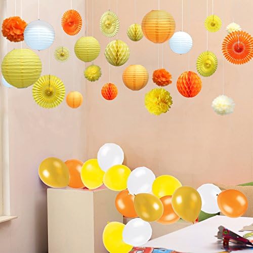 Kubert 93 Pcs Pink White Purple Party Decorations Including Paper Tissue Pompoms, Paper Tissue Pompoms, Paper Fan Flower, Paper Lantern & Balloons for Birthday, Baby Shower, Bridal, Weddings & More