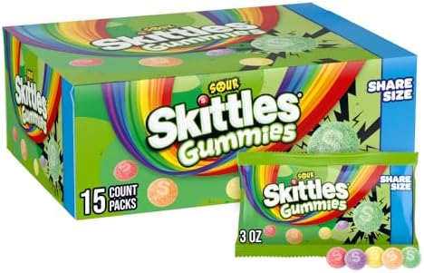 SKITTLES GUMMIES Sour Gummy Candy, Share Size Tart Sour Candy Mix, 3 Oz Per Bag, 15 Pack