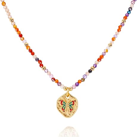 Lesbian Beaded Necklace with Butterfly Pendant: Pride Symbol of Love and Acceptance