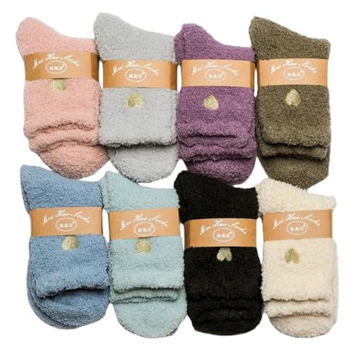 Abubbi Fuzzy Socks Heart Shaped 8 Pairs Winter Mid-Calf Slipper Socks for Women Thick Fluffy Socks with Embroidered Heart (One Size,8pairs-mix pack)