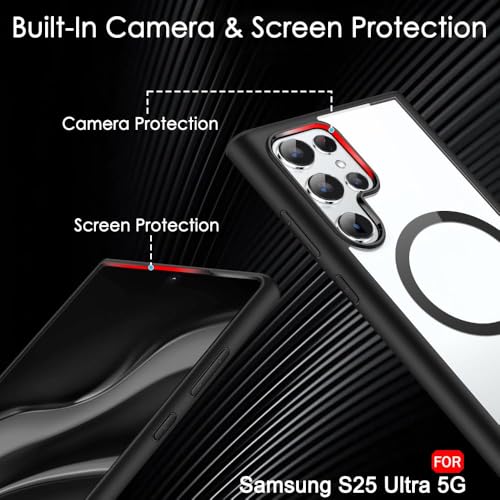 Image of Xmon Hybrid Shockproof Case for Samsung Galaxy S25 Ultra 5G, Mag-Safe Compatible, Transparent Hard PC Back with Black TPU Bumper, Slim Protective Phone Cover (Samsung Galaxy S25 Ultra)