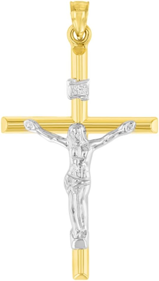 Jewelry America 14K Yellow Gold Two-Tone INRI Crucifix Tubular Simple Cross Pendant