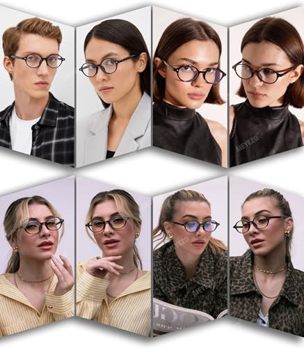 Image of AIEYEZO Retro Round Blue Light Glasses for Men Women Fashion 90s Vintage Trendy Oval Round Frame Nerd Glasses