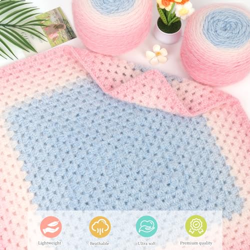 Image of Aeelike Ombre Yarn for Crocheting, 2 PCS Colorful Gradient Yarn #4 Medium, Each 190g(6.7 oz) 400m(437.5 Yards) 71% Acrylic 29% Nynon, Soft Cake Crochet Yarns for Blanket, Scraves, Sweaters, Color D