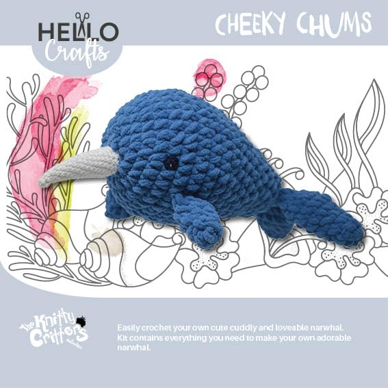 KNITTY CRITTERS Cheeky Chums - Narwhal, Blue, Finished size 20cm