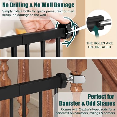 keny 29.7"-46" Baby Gate for Stairs, Auto Close Dog Gates for Doorways | Pressured Mounted No Drilling Pet Gate Extra Wide, One-Hand Opening Dual Lock Stair Gate, Indoor Kids Necessities, Black - Image 4