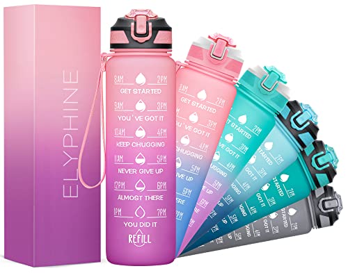 Image of 24OZ Water Bottles with Removable Straw & Time Marker, Motivational Water Bottle with BPA Free Tritan Material, Leakproof Water Jug for Fitness Sports (Cherry Blossom 24oz)