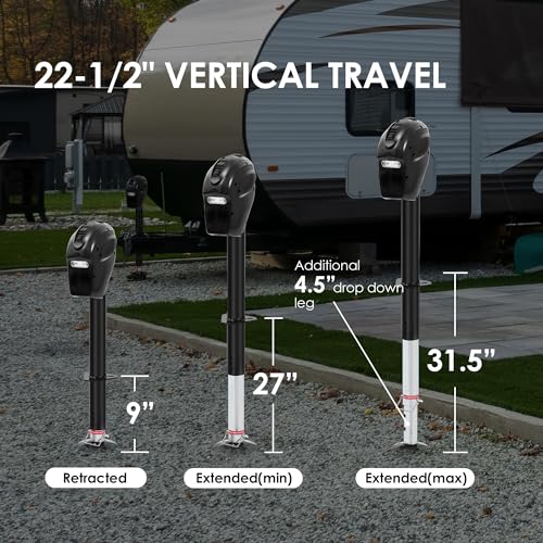 Image of POLESTAR Electric Trailer Jack, 3500lbs Electric Power A- Frame Tongue Jack with Waterproof Protective Cover & LED Light for Travel Trailer Camper, RV, 12V DC with Hard Wiring, 9 inch-27 inch Lift