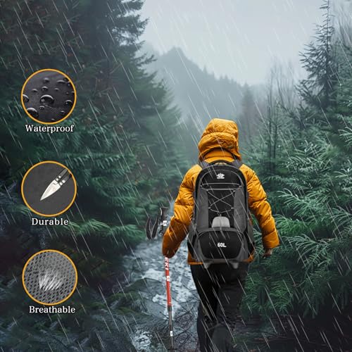 RaoRanDang Hiking Backpack Large Capacity Camping Backpack Lightweight Waterproof Durable Multifunctional Outdoor Travel Daypack with shoe compartment(50-60L)
