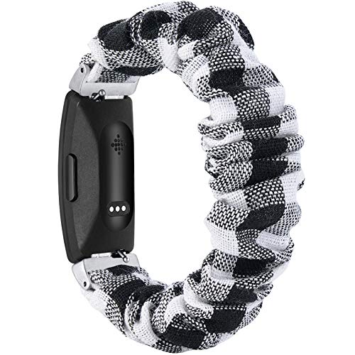 fastgo Compatible with Fitbit Inspire HR Bands/Scrunchie Fit Bit Inspire Band, Women Girls Fancy Elastic Bracelet Stretchy Soft Fabric Replacement Wristbands Heart Rate Straps (Grid Black)